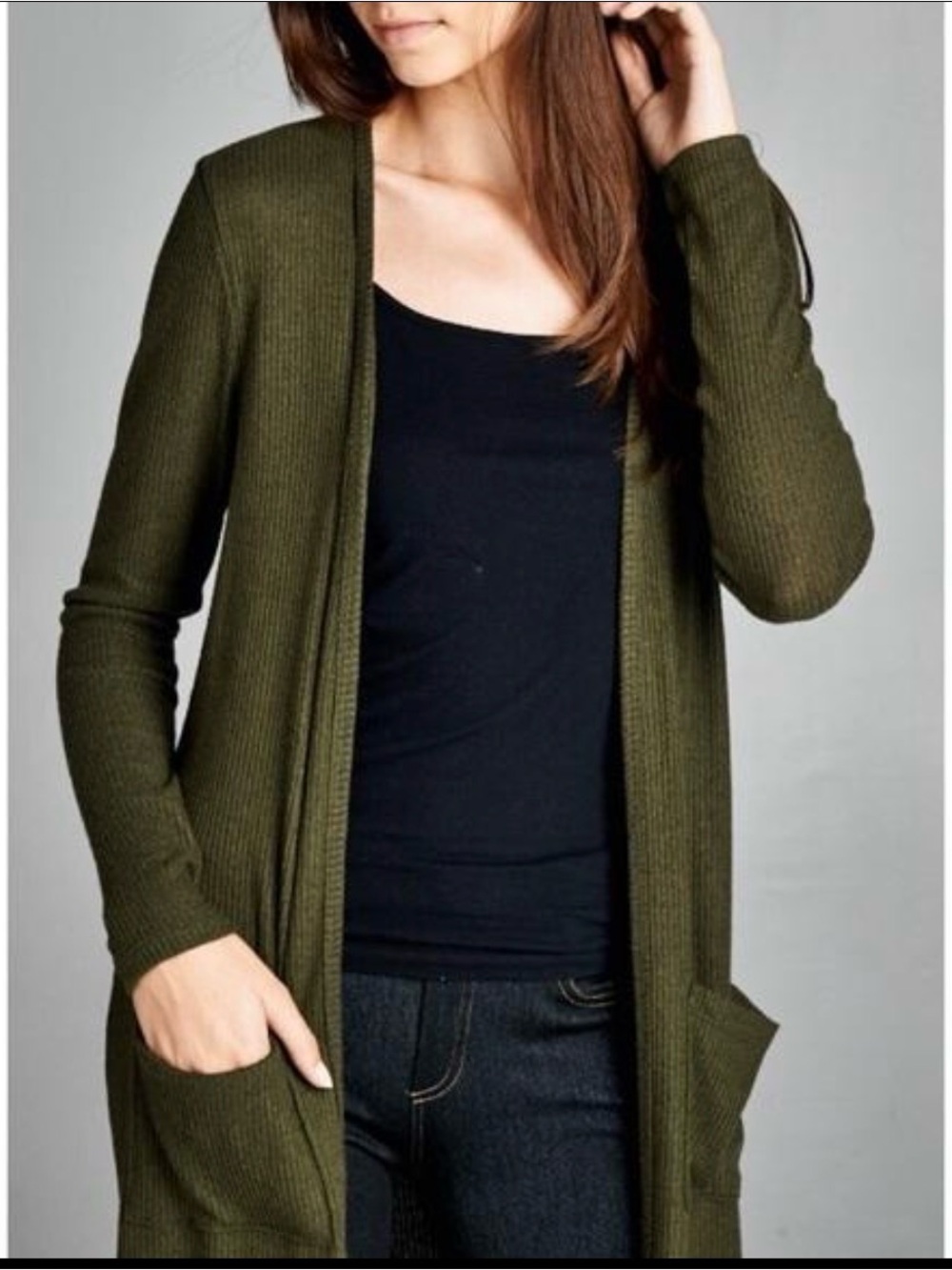 SOHO Jeans New York & Company Olive Green Long Cardigan – Size Medium EUC